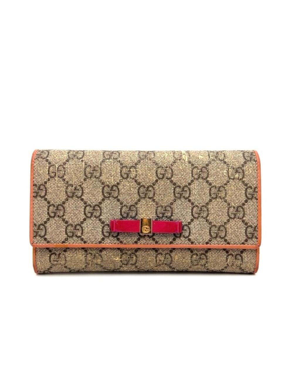 Authentic GG GUCCI Pink Ribbon Orange Leather Continental Long Wallet